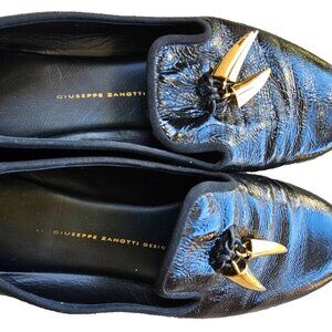 Giuseppei Zanotti Sharktooth Black Patent Leather Loafers Womens Size 9.5 EU 40